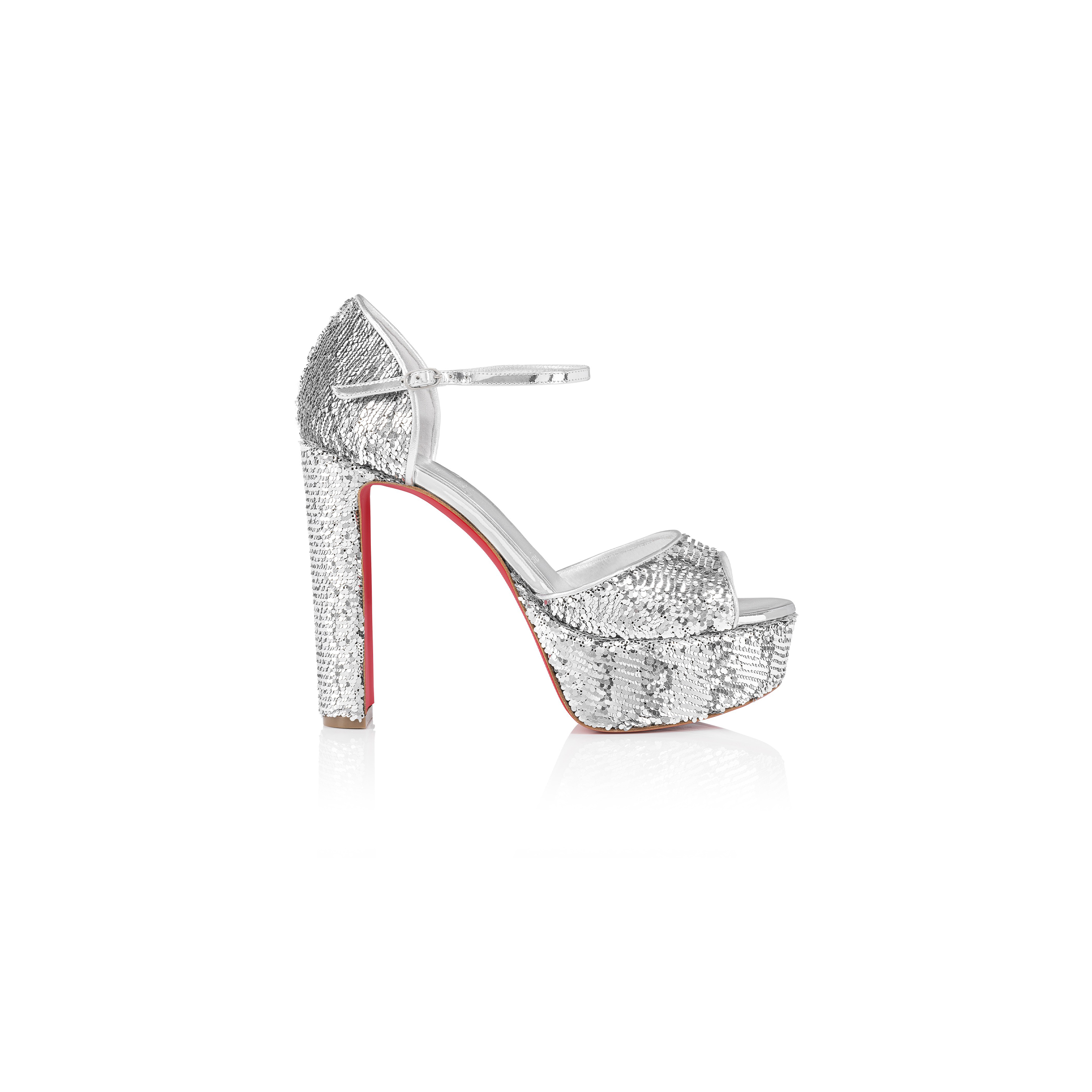 Ch**an louboutin sandaloo mini paillettes 130 mm strappy sandals-crepe satin and sequins-version silver-women 1250312s281